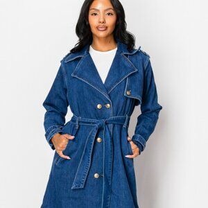 NWOT Nina Rossi Collection Denim Trench Coat - Size Small